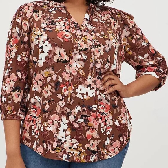 torrid Tops - Torrid 2x Women's Floral Blouse | Brown Floral Light Flowy Top